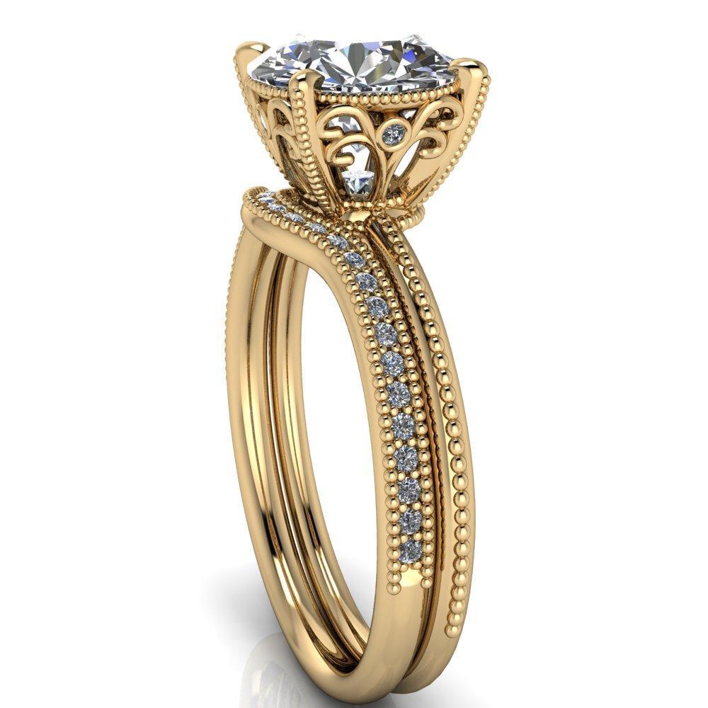 Brava Round Moissanite Filigree Diamond Quad and Under Bezel Milgrain Ring-Custom-Made Jewelry-Fire & Brilliance ®