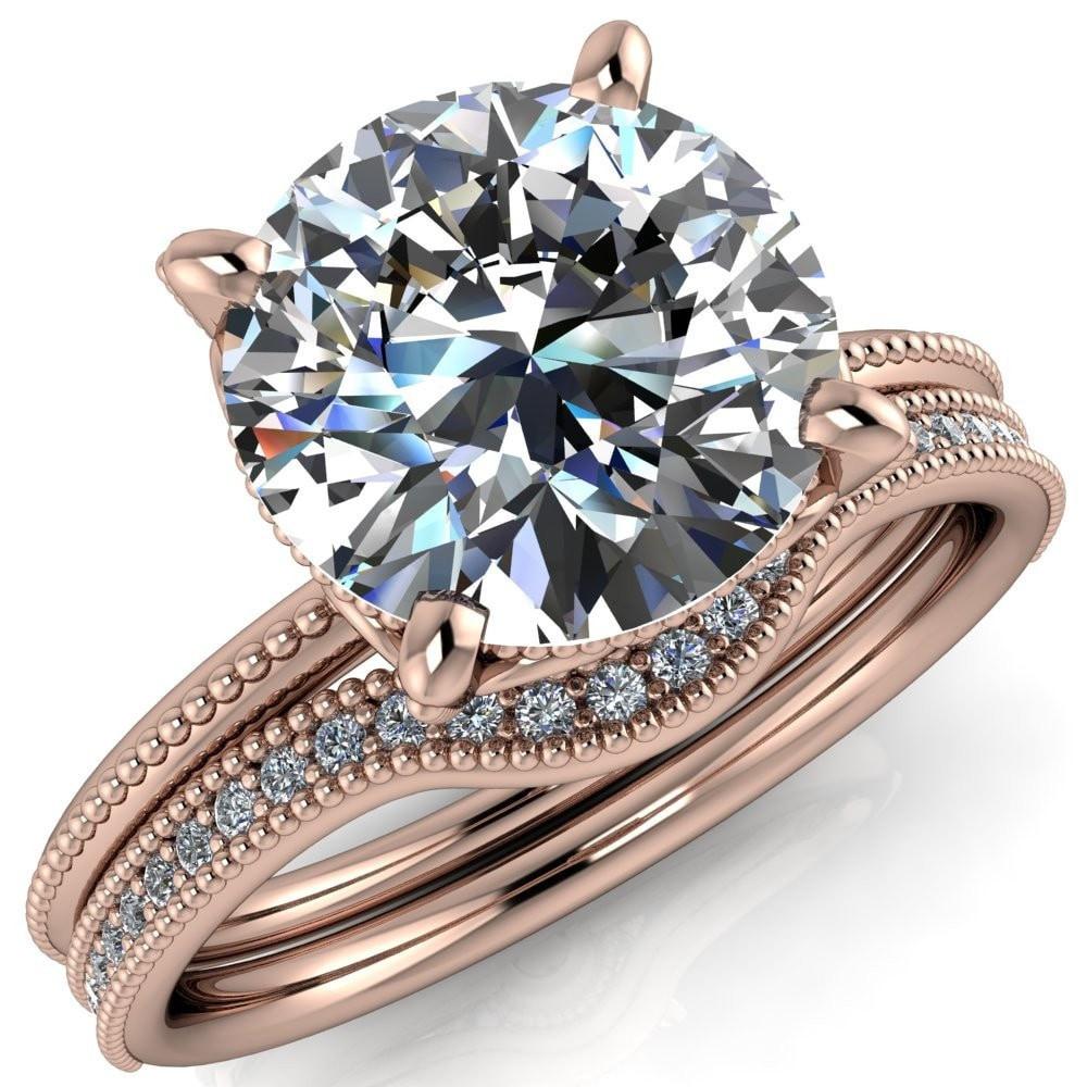 Brava Round Center Stone Filigree Diamond Quad and Under Bezel Milgrai ...