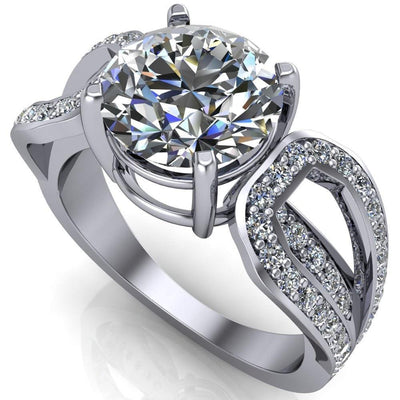 Brenda Round Moissanite Split Shank Diamond Channel Under Bezel Engagement Ring-Custom-Made Jewelry-Fire & Brilliance ®