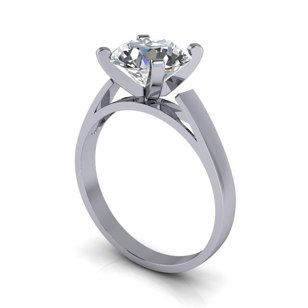 Brenna Round Moissanite 4 V Prong Cathedral Flat Edge Solitaire Ring-Custom-Made Jewelry-Fire & Brilliance ®