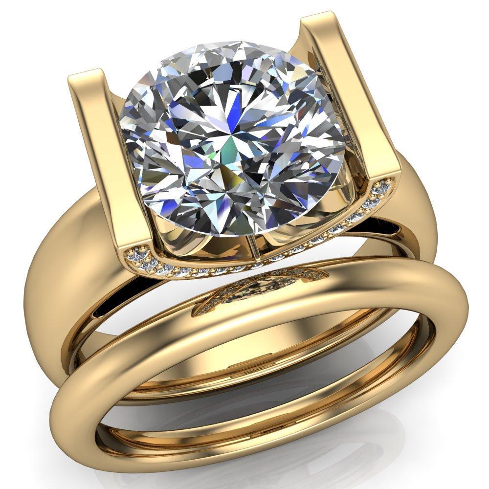 Brooke Round Moissanite Half Bezel Set Thick Band Ring-Custom-Made Jewelry-Fire & Brilliance ®