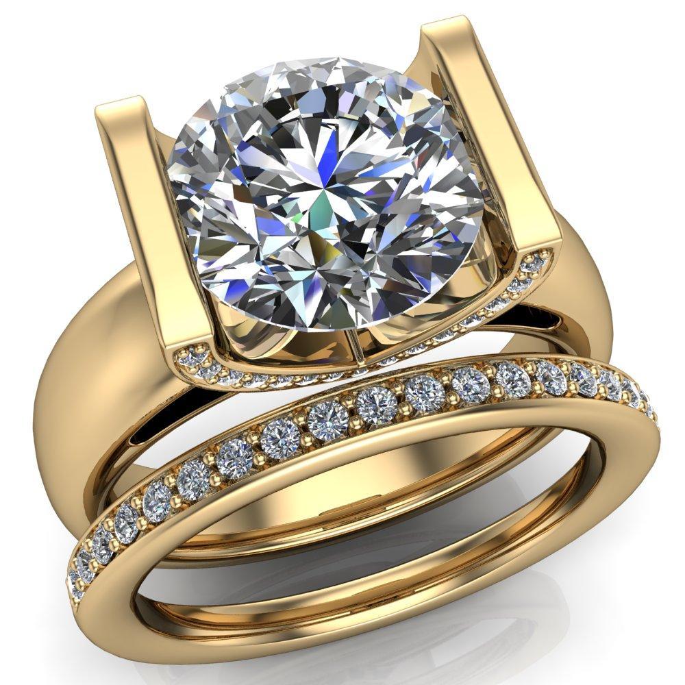 Brooke Round Moissanite Half Bezel Set Thick Band Ring-Custom-Made Jewelry-Fire & Brilliance ®
