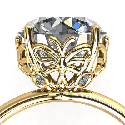 Butterfly Wings Round Moissanite Engagement Ring-Custom-Made Jewelry-Fire & Brilliance ®