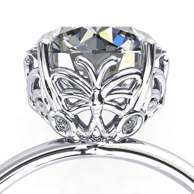 Butterfly Wings Round Moissanite Engagement Ring-Custom-Made Jewelry-Fire & Brilliance ®