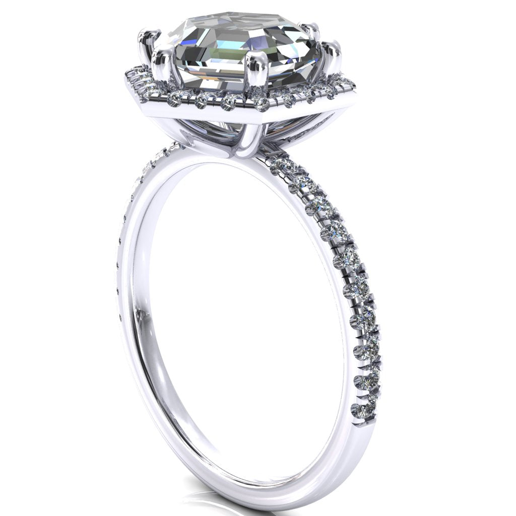 Lighthouse 8mm Hexagon Center Stone Halo 6 Prong Engagement Ring