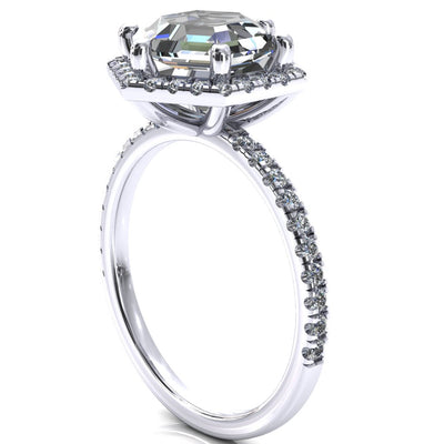 Lighthouse 8mm Hexagon Center Stone Halo 6 Prong Engagement Ring