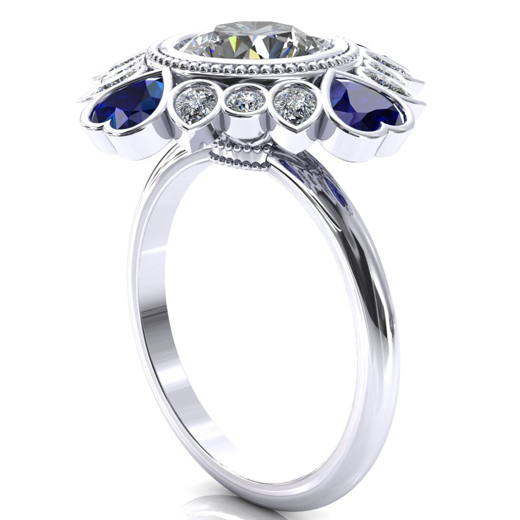 Birdie 8mm Round Center Stone Multi Stone Heart Halo Engagement Ring