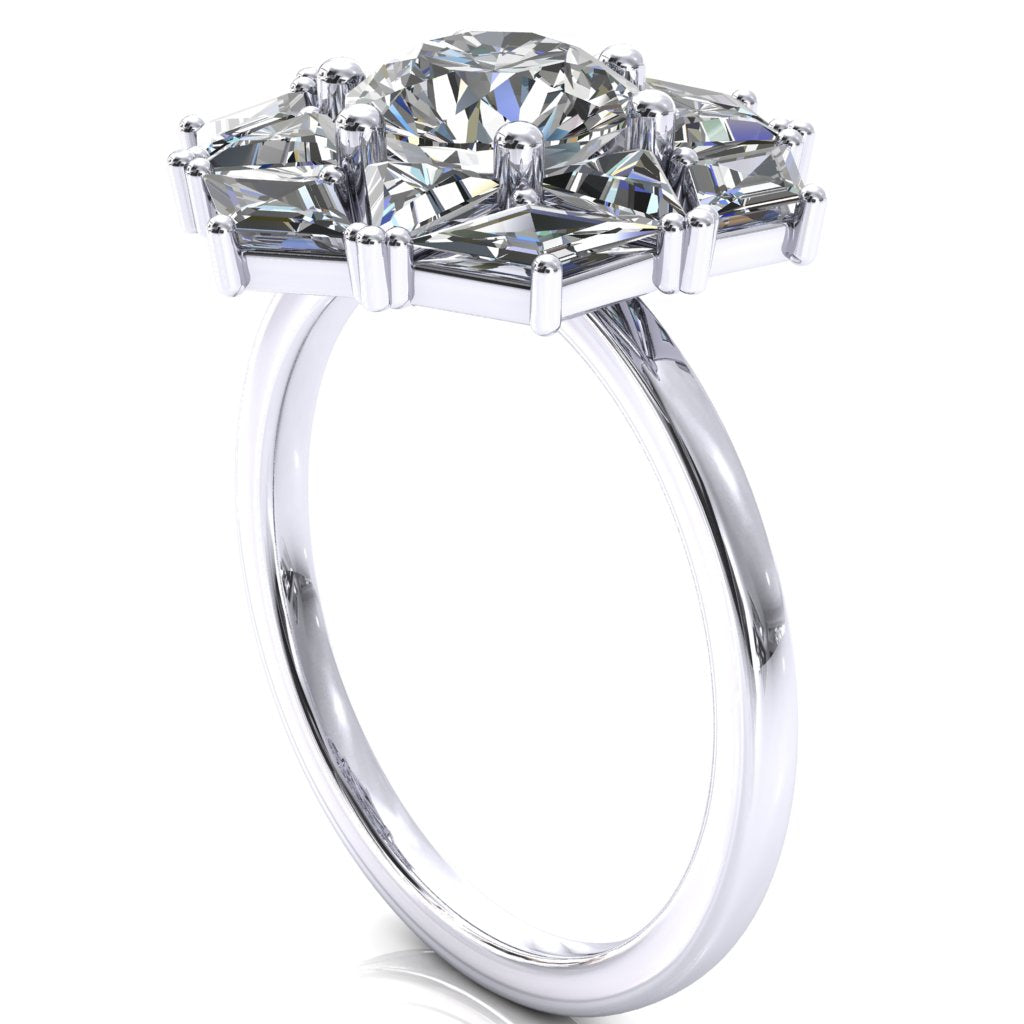 7.5mm Round Center with Diamond and Triangle Shaped Cluster Ring