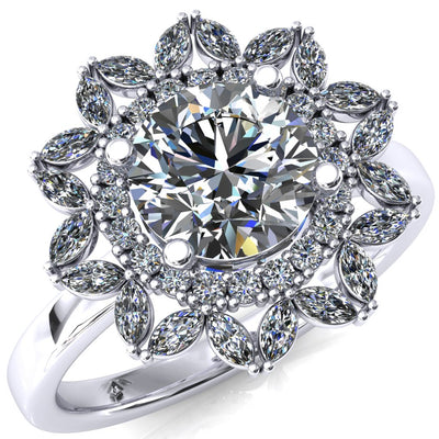 Sunstar 7mm Round Center Stone Marquise Cluster Halo Engagement Ring