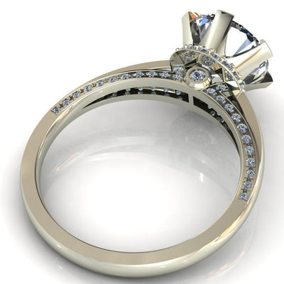 Calani Round Moissanite with Royal Diamond Neck Engagement Ring-Custom-Made Jewelry-Fire & Brilliance ®