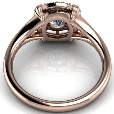 Caldwell Cushion Moissanite Bezel Set Diamond Halo Split Shank Engagement Ring-Custom-Made Jewelry-Fire & Brilliance ®