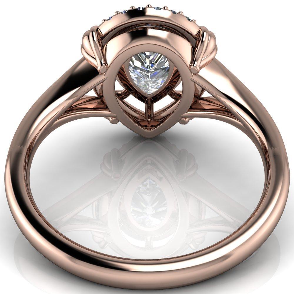 Caldwell Pear Moissanite Bezel Set Diamond Halo Split Shank Engagement Ring-Custom-Made Jewelry-Fire & Brilliance ®