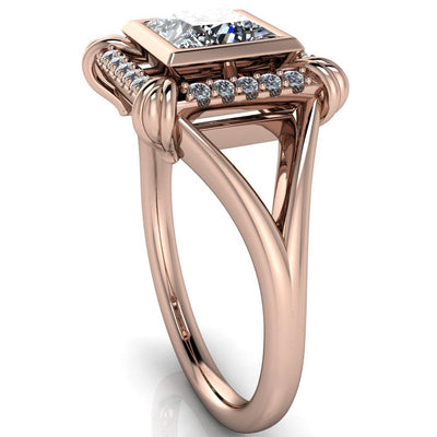 Caldwell Princess/Square Moissanite Bezel Set Diamond Halo Split Shank Engagement Ring-Custom-Made Jewelry-Fire & Brilliance ®