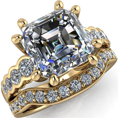 Calypso Asscher Moissanite 8 Prong Shared Bezel Shank Engagement Ring-Custom-Made Jewelry-Fire & Brilliance ®