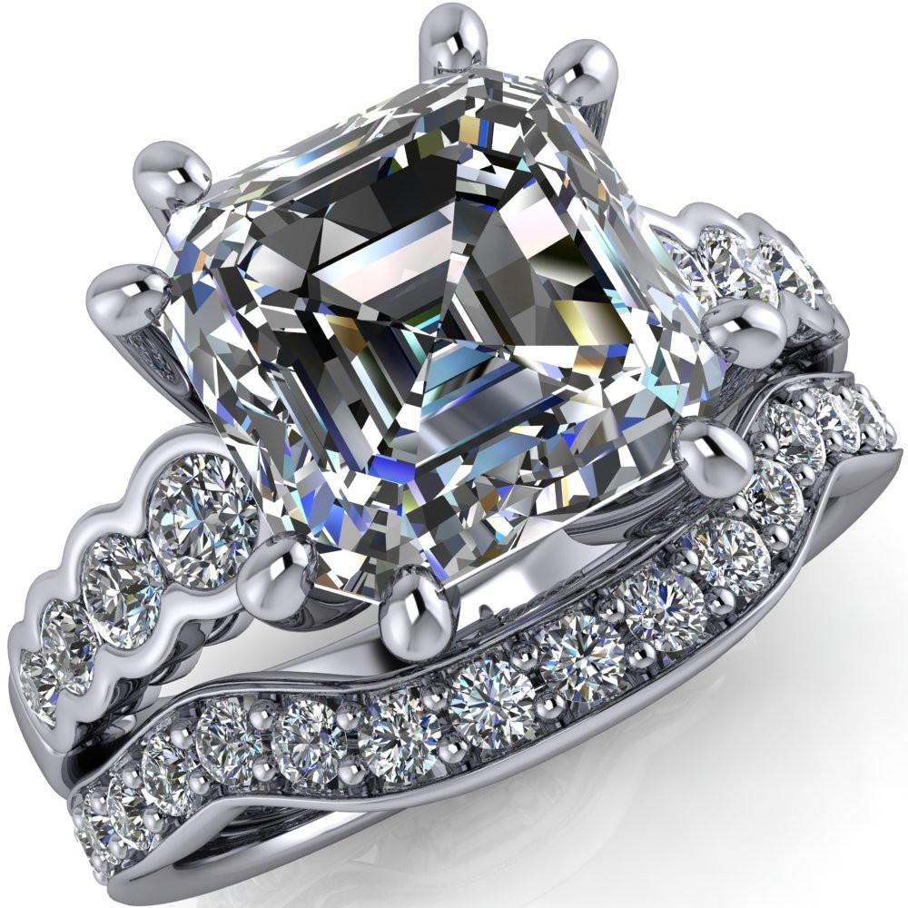Calypso Asscher Moissanite 8 Prong Shared Bezel Shank Engagement Ring-Custom-Made Jewelry-Fire & Brilliance ®