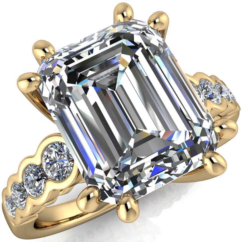 Calypso Emerald Moissanite 8 Prong Shared Bezel Shank Engagement Ring-Custom-Made Jewelry-Fire & Brilliance ®