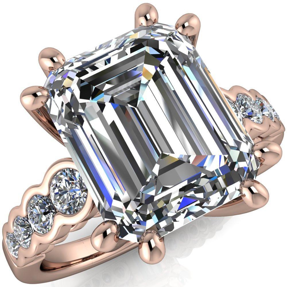 Calypso Emerald Moissanite 8 Prong Shared Bezel Shank Engagement Ring-Custom-Made Jewelry-Fire & Brilliance ®