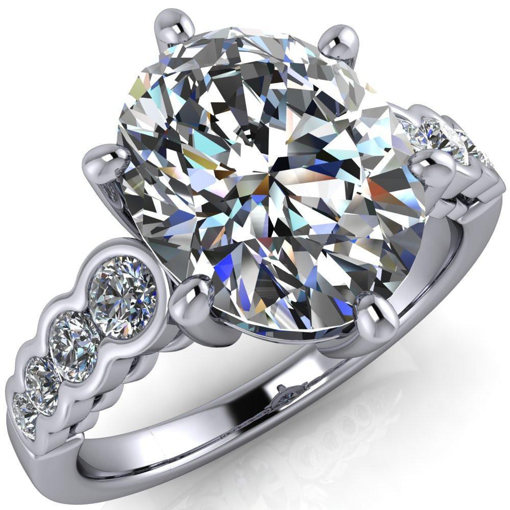 Calypso Oval Moissanite 6 Prong Shared Bezel Shank Engagement Ring-Custom-Made Jewelry-Fire & Brilliance ®