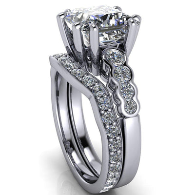 Calypso Princess/Square Moissanite 8 Prong Shared Bezel Shank Engagement Ring-Custom-Made Jewelry-Fire & Brilliance ®