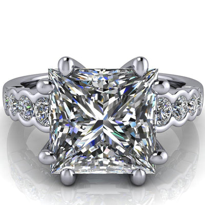 Calypso Princess/Square Moissanite 8 Prong Shared Bezel Shank Engagement Ring-Custom-Made Jewelry-Fire & Brilliance ®