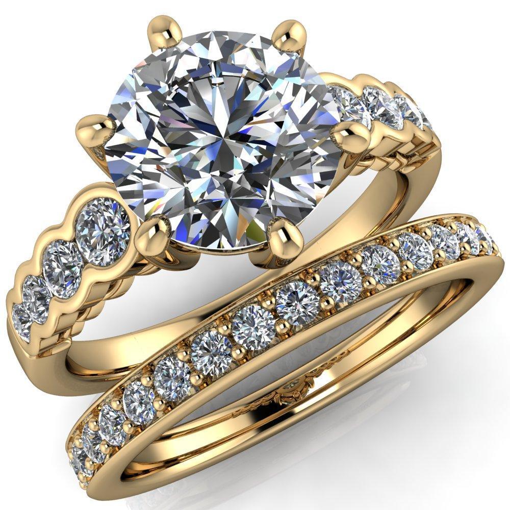 Calypso Round Moissanite 6 Prong Shared Bezel Shank Engagement Ring-Custom-Made Jewelry-Fire & Brilliance ®