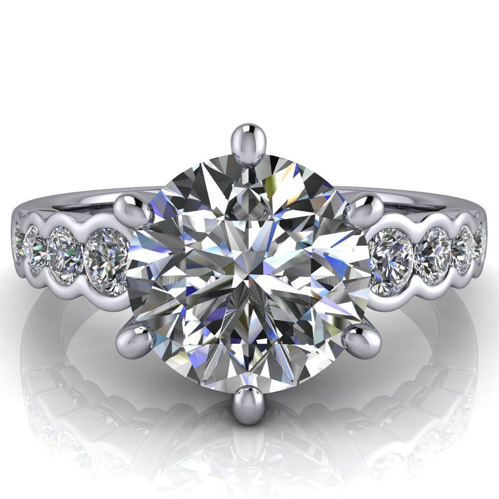 Calypso Round Moissanite 6 Prong Shared Bezel Shank Engagement Ring-Custom-Made Jewelry-Fire & Brilliance ®