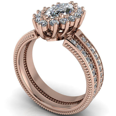 Calysta Marquise Moissanite Halo Milgrain Shank Enagement Ring-Custom-Made Jewelry-Fire & Brilliance ®