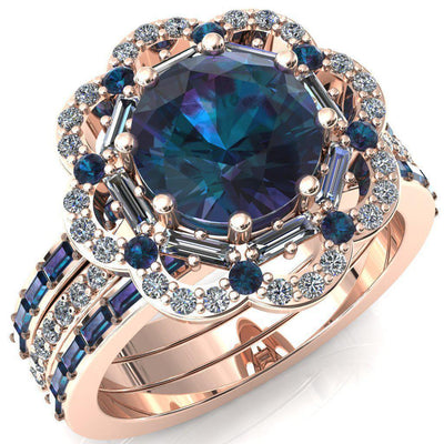Camelia Round Alexandrite Accent Diamond and Alexandrite Halo Ring-Custom-Made Jewelry-Fire & Brilliance ®