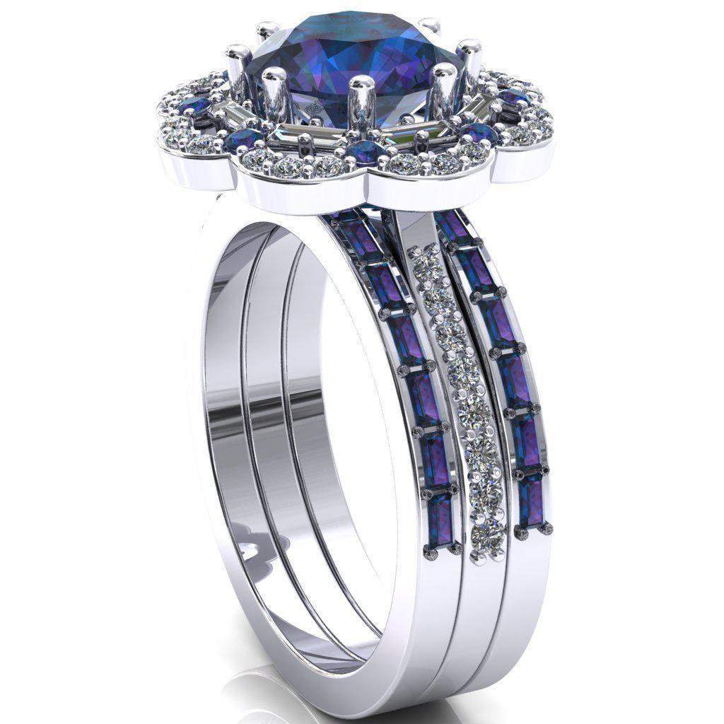Camelia Round Alexandrite Accent Diamond and Alexandrite Halo Ring-Custom-Made Jewelry-Fire & Brilliance ®