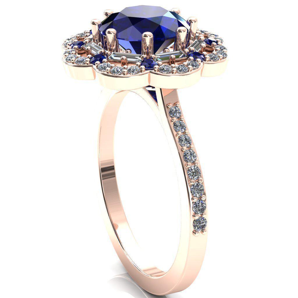 Camelia Round Blue Sapphire Accent Diamond and Blue Sapphire Halo Ring-Custom-Made Jewelry-Fire & Brilliance ®