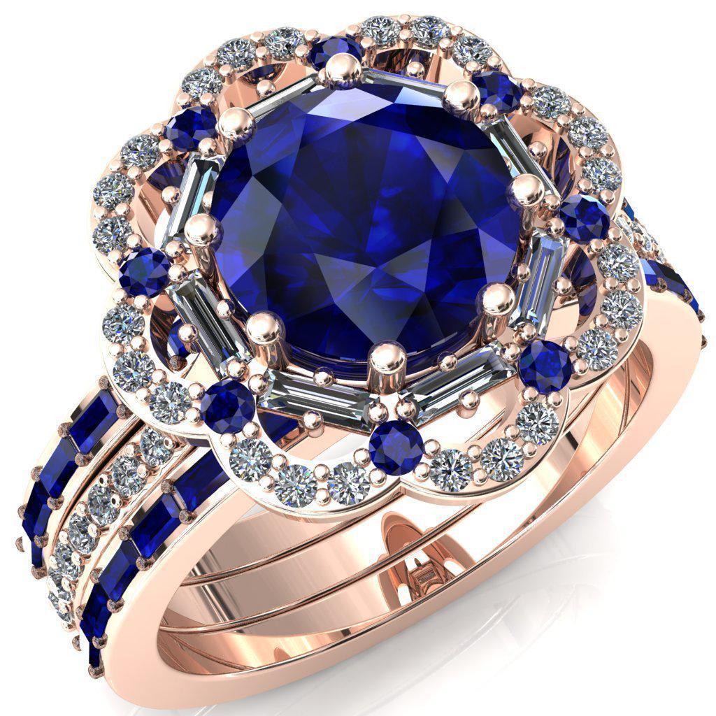 Camelia Round Blue Sapphire Accent Diamond and Blue Sapphire Halo Ring-Custom-Made Jewelry-Fire & Brilliance ®