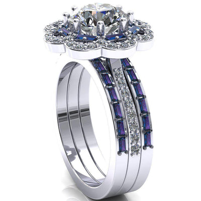 Camelia Round Moissanite Accent Diamond and Alexandrite Halo Ring-Custom-Made Jewelry-Fire & Brilliance ®