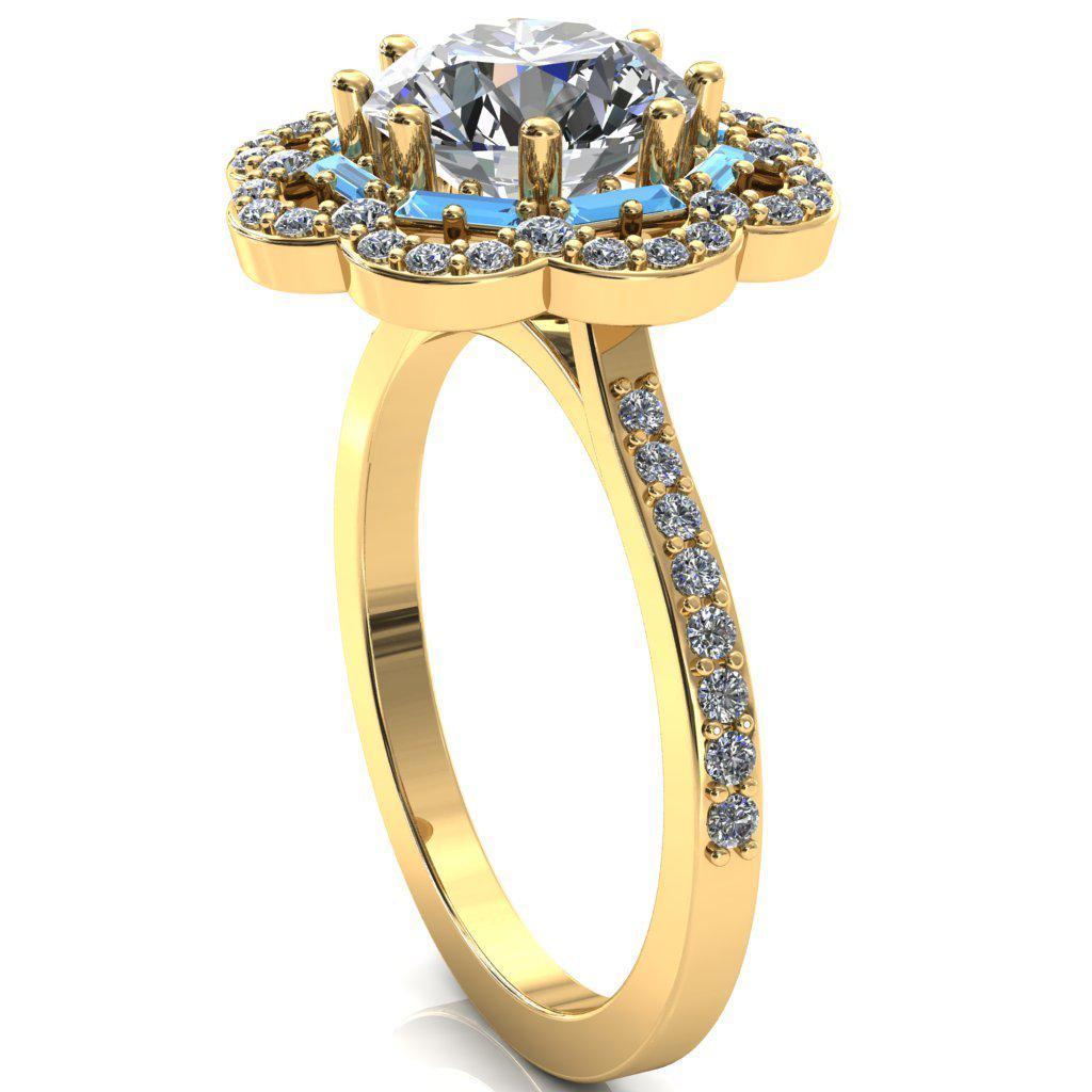 Camelia Round Moissanite Accent Diamond and Aqua Blue Spinel Halo Ring-Custom-Made Jewelry-Fire & Brilliance ®