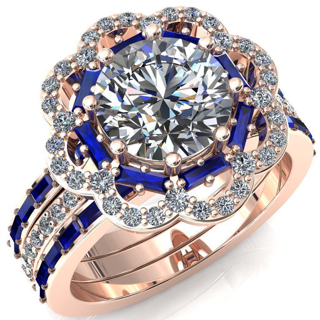 Camelia Round Moissanite Accent Diamond and Blue Sapphire Halo Ring-Custom-Made Jewelry-Fire & Brilliance ®