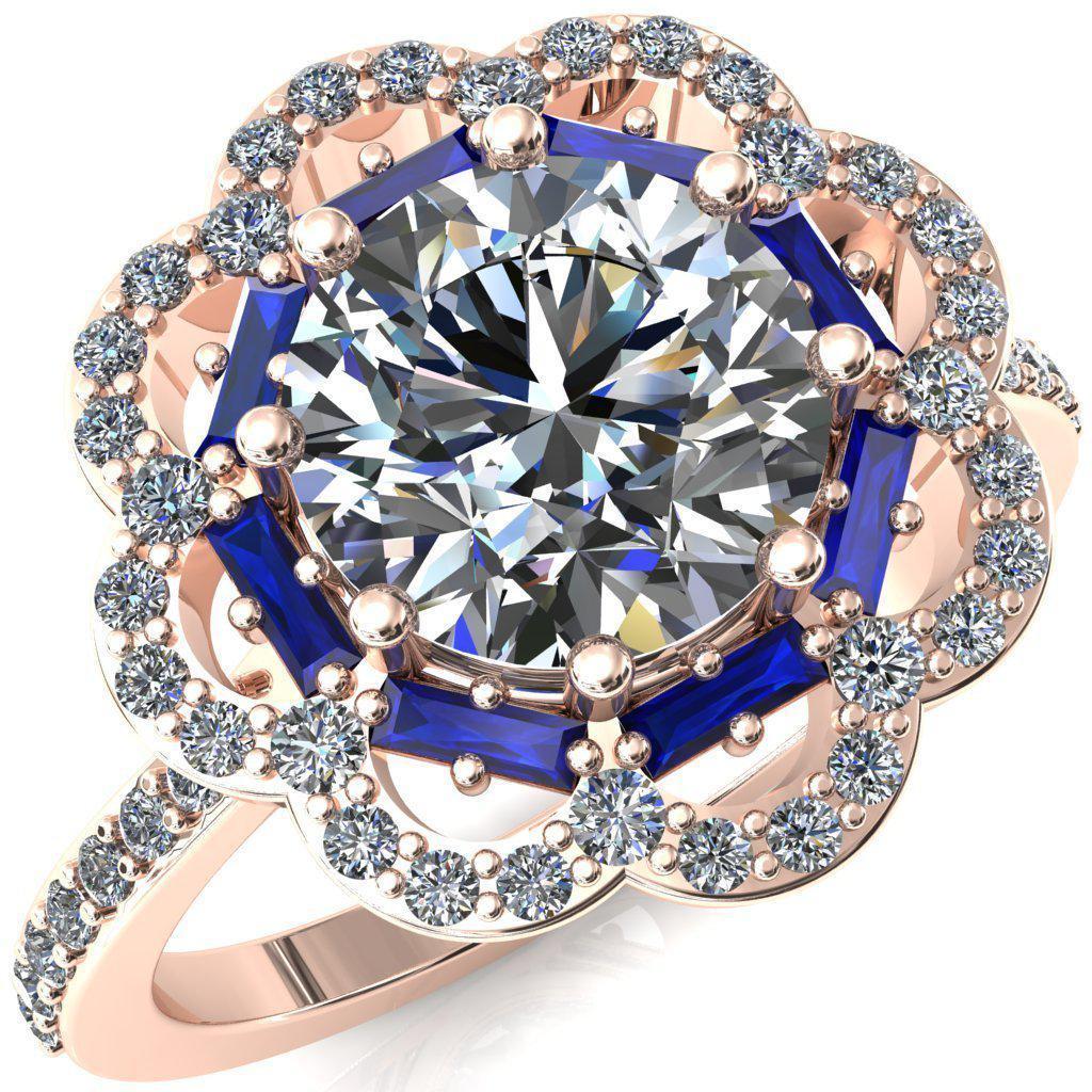 Camelia Round Moissanite Accent Diamond and Blue Sapphire Halo Ring-Custom-Made Jewelry-Fire & Brilliance ®