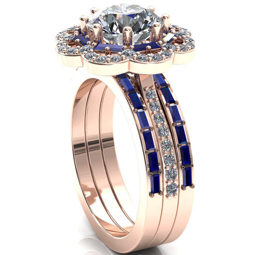 Camelia Round Moissanite Accent Diamond and Blue Sapphire Halo Ring-Custom-Made Jewelry-Fire & Brilliance ®