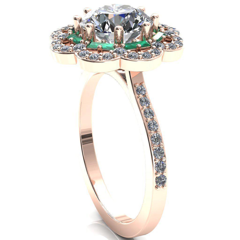 Camelia Round Moissanite Accent Diamond and Emerald Halo Ring-Custom-Made Jewelry-Fire & Brilliance ®