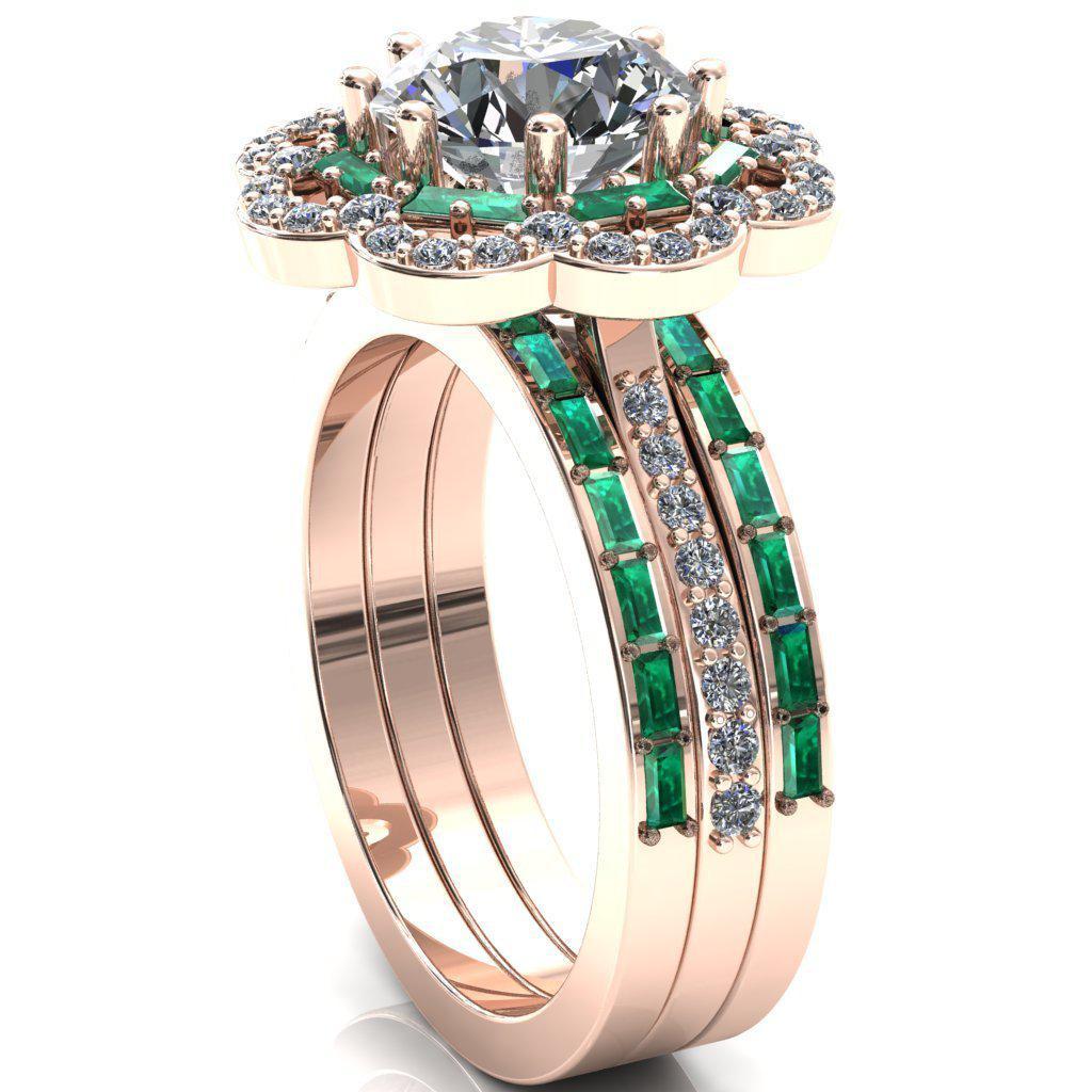 Camelia Round Moissanite Accent Diamond and Emerald Halo Ring-Custom-Made Jewelry-Fire & Brilliance ®