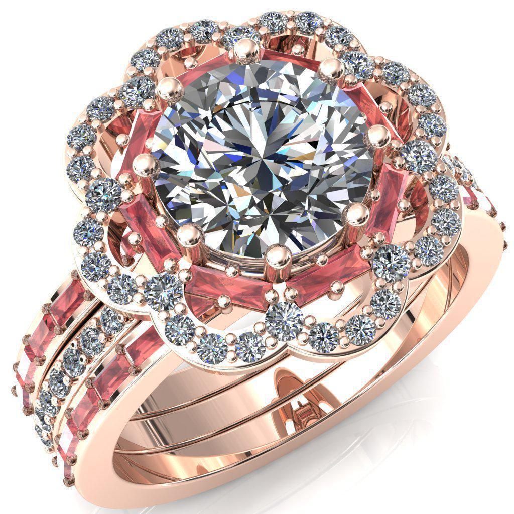 Camelia Round Moissanite Accent Diamond and Padparadscha Sapphire Halo Ring-Custom-Made Jewelry-Fire & Brilliance ®