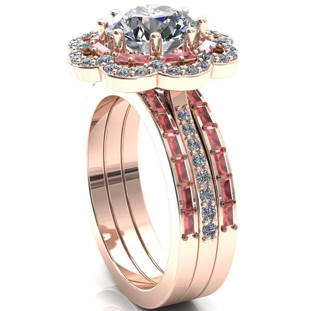 Camelia Round Moissanite Accent Diamond and Padparadscha Sapphire Halo Ring-Custom-Made Jewelry-Fire & Brilliance ®