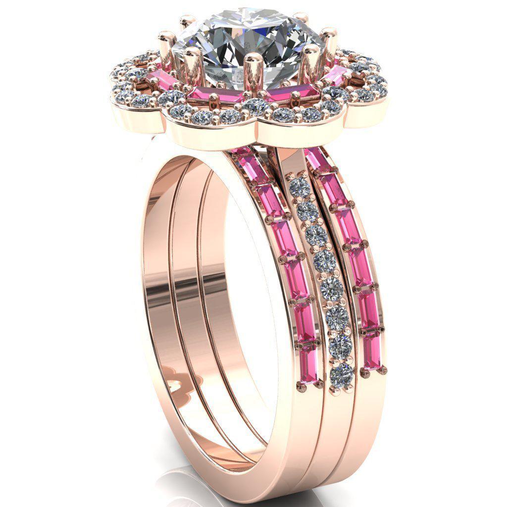 Camelia Round Moissanite Accent Diamond and Pink Sapphire Halo Ring-Custom-Made Jewelry-Fire & Brilliance ®