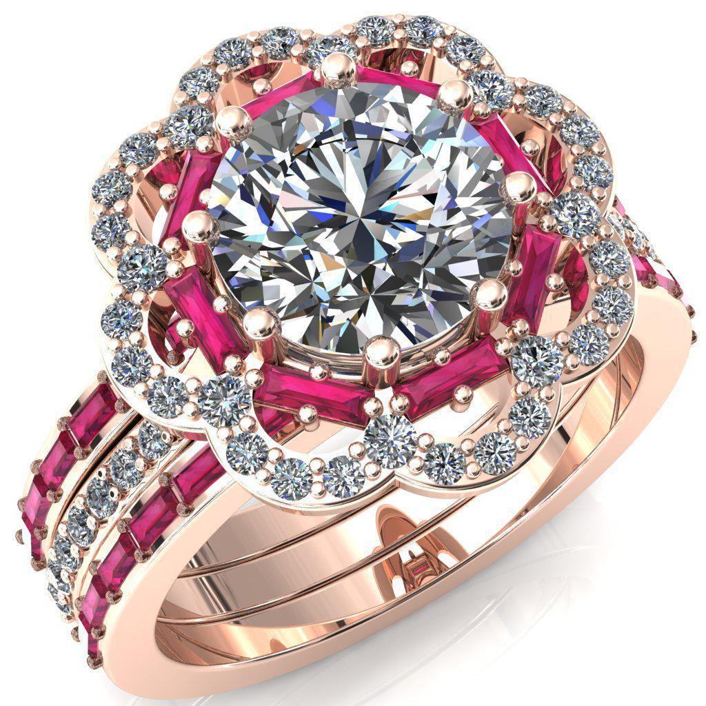 Camelia Round Moissanite Accent Diamond and Ruby Halo Ring-Custom-Made Jewelry-Fire & Brilliance ®