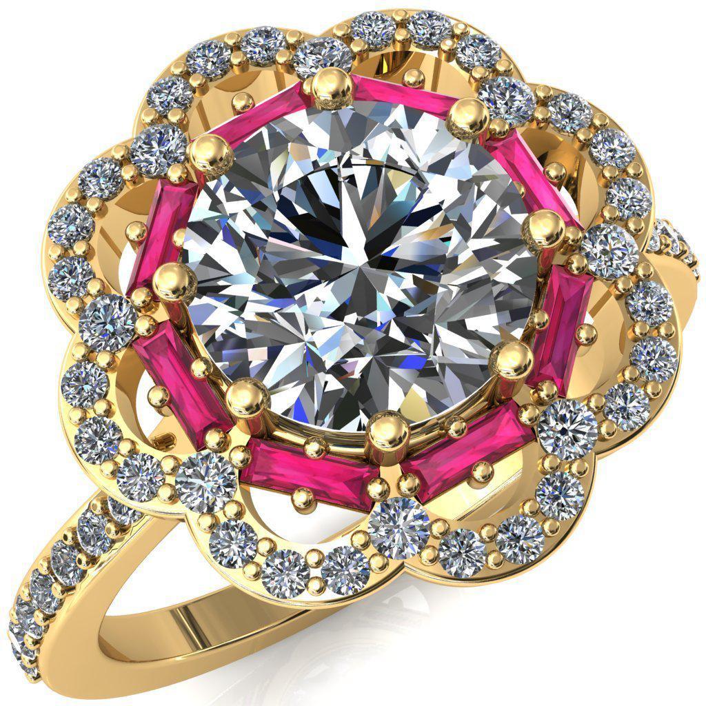 Camelia Round Moissanite Accent Diamond and Ruby Halo Ring-Custom-Made Jewelry-Fire & Brilliance ®