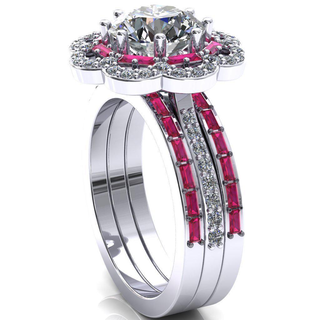 Camelia Round Moissanite Accent Diamond and Ruby Halo Ring-Custom-Made Jewelry-Fire & Brilliance ®