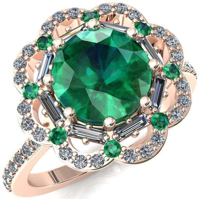 Camelia Round Emerald Accent Diamond and Emerald Halo Ring-Custom-Made Jewelry-Fire & Brilliance ®