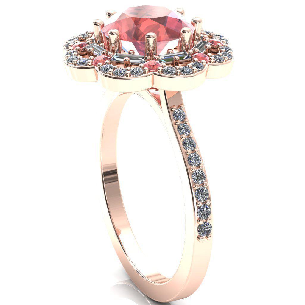 Camelia Round Padparadscha Sapphire Accent Diamond and Padparadscha Sapphire Halo Ring-Custom-Made Jewelry-Fire & Brilliance ®