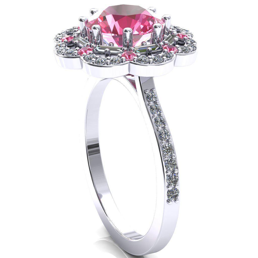 Camelia Round Pink Sapphire Accent Diamond and Pink Sapphire Halo Ring-Custom-Made Jewelry-Fire & Brilliance ®