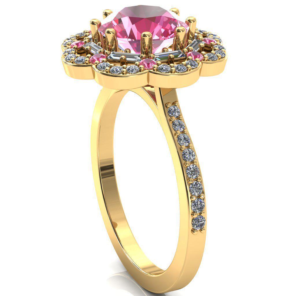 Camelia Round Pink Sapphire Accent Diamond and Pink Sapphire Halo Ring-Custom-Made Jewelry-Fire & Brilliance ®