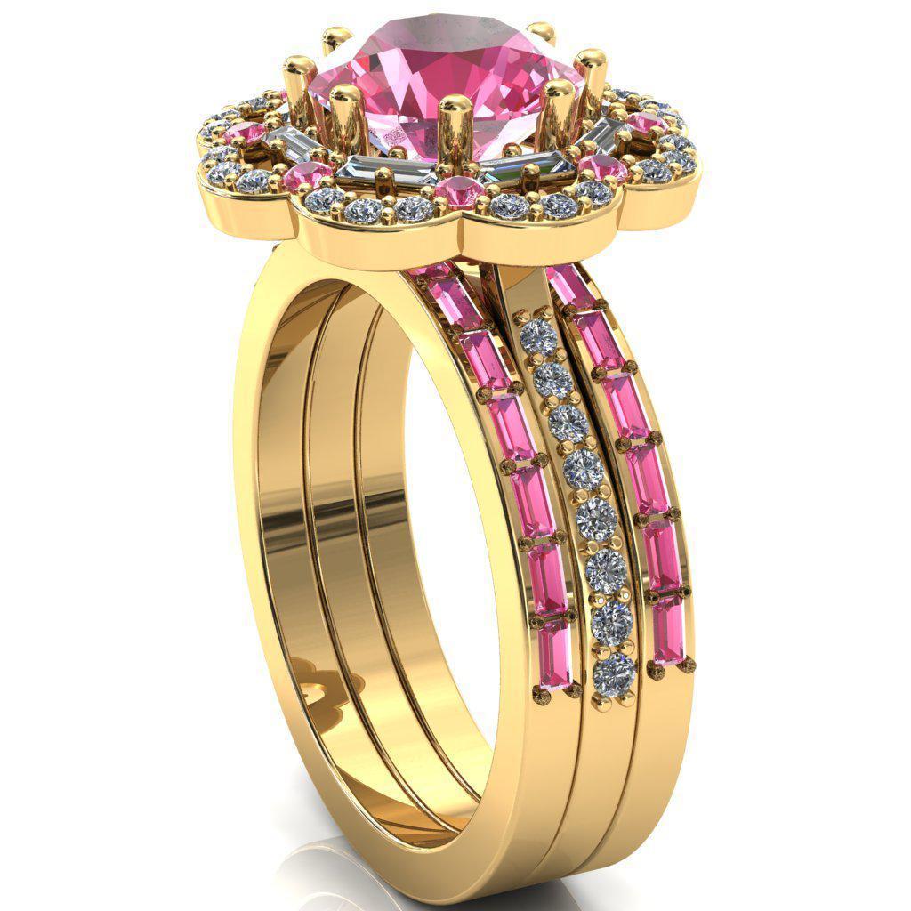 Camelia Round Pink Sapphire Accent Diamond and Pink Sapphire Halo Ring-Custom-Made Jewelry-Fire & Brilliance ®