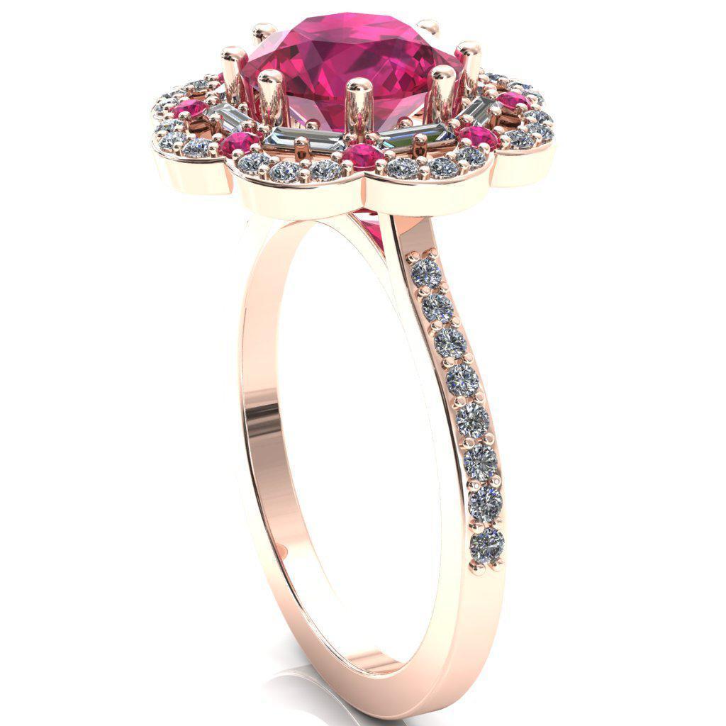 Camelia Round Ruby Accent Diamond and Ruby Halo Ring-Custom-Made Jewelry-Fire & Brilliance ®